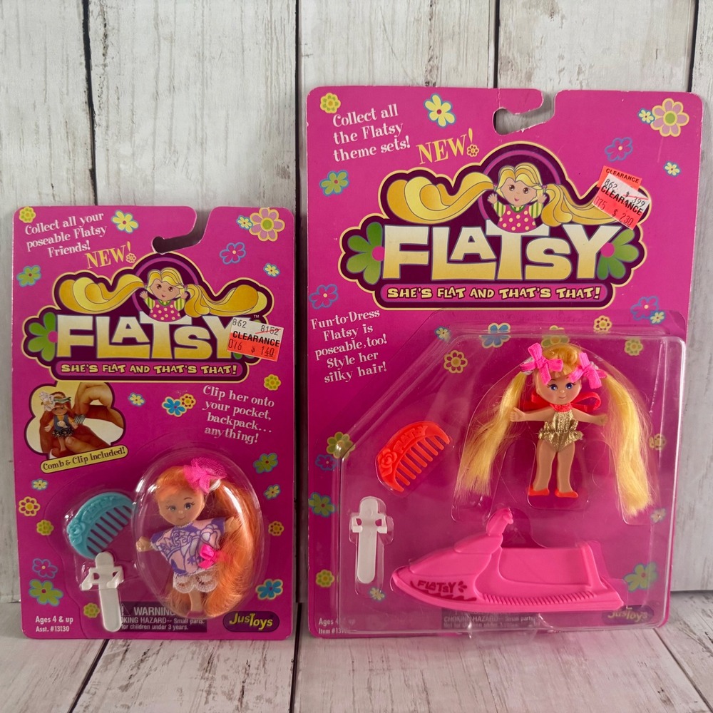 Vintage 1994 Flatsy Dolls Jet Ski Just Toys Beach Fun Lot of 2 New In Package